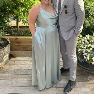 David's Bridal GALINA SIGNATURE Charmeuse Cowl Dress with Lace-Up Back